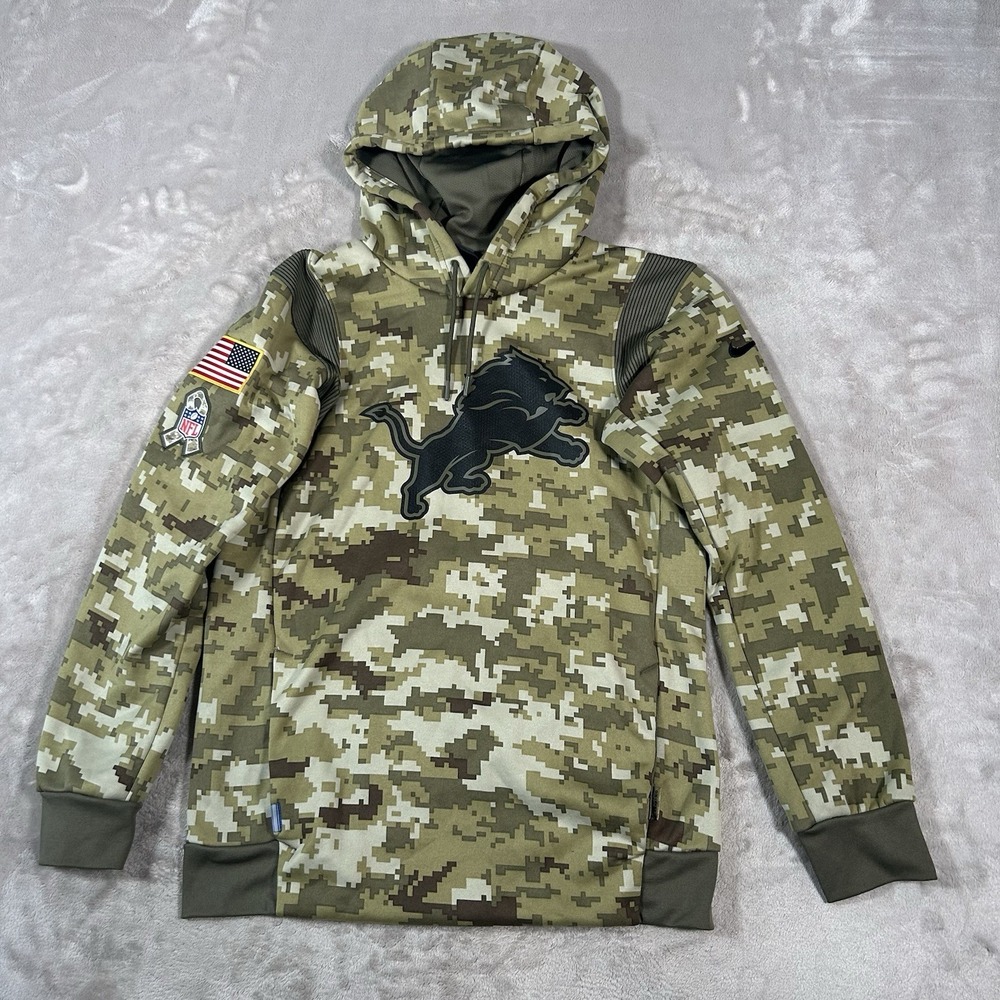 Nike NFL Salute to Service Detroit Lions Camo Hoodie Dri-Fit OnField Mens Small